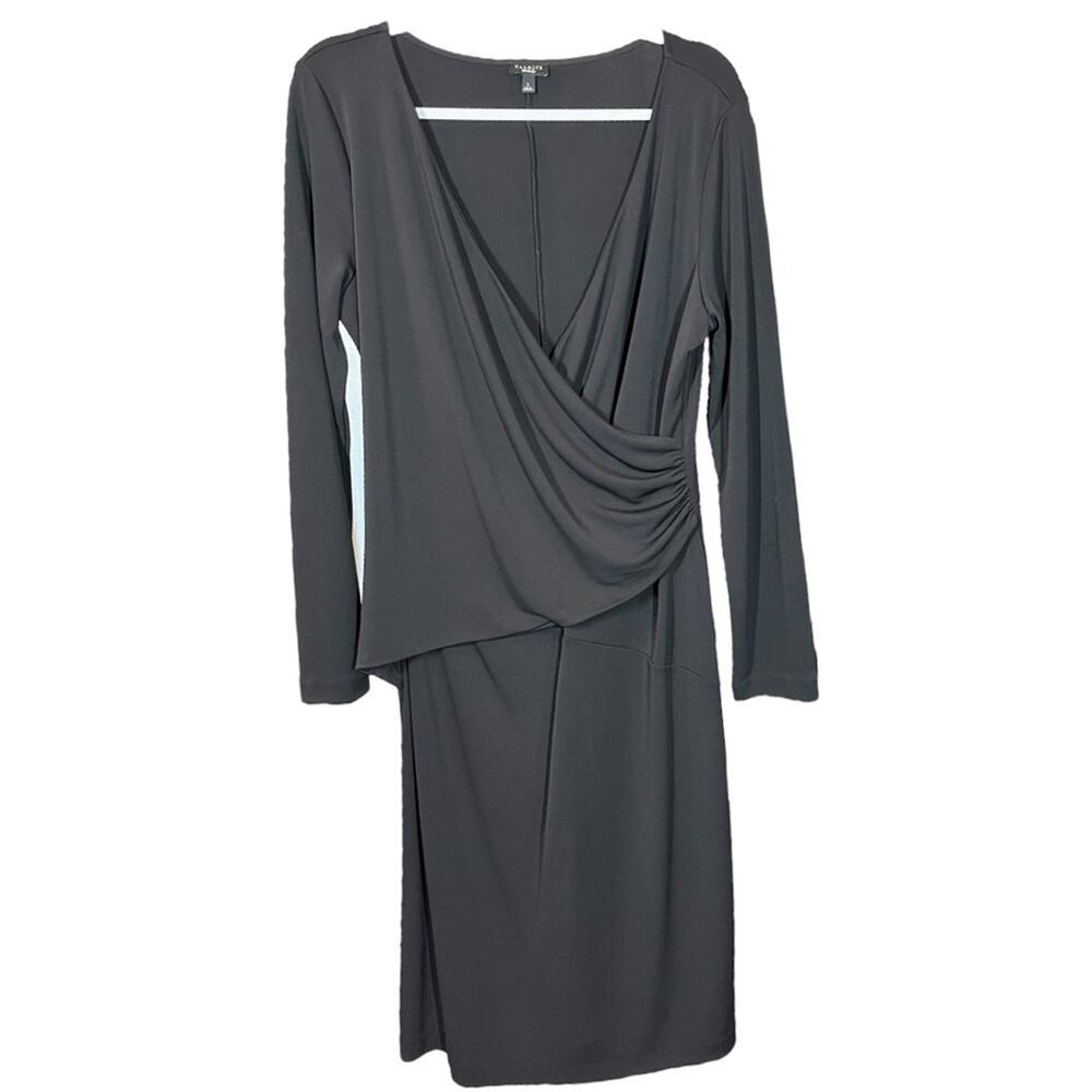Talbots‎ Black Long Sleeve Faux Wrap Jersey Dress Large Office Career Work